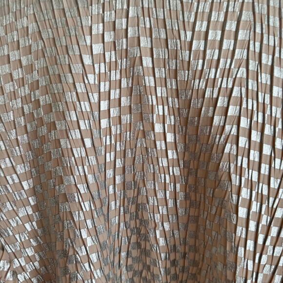 Zara Metallic Checkered Crinkle Ruffle Top Pink Silver Tiered Long Sleeve Sz M - Picture 2 of 5